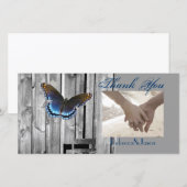 Gray Barn Wood BLue Butterfly Wedding Bedankkaart (Voorkant / Achterkant)