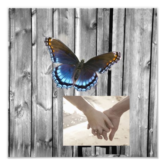 Gray Barn Wood BLue Butterfly Wedding Foto Afdruk (Voorkant)