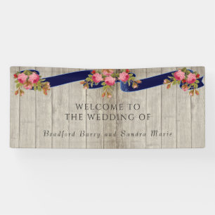 Gray Barn Wood Navy Blue Pink Rose Rustic Wedding  Spandoek