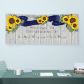 Gray Barn Wood Navy Blue Sunflower Rustic Wedding Spandoek (Beurs)