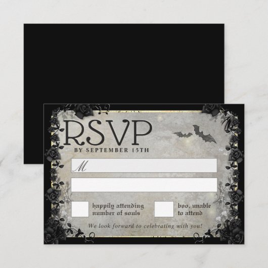 Gray Bats Gothic Matching RSVP-kaart RSVP Kaartje (Voorkant / Achterkant)