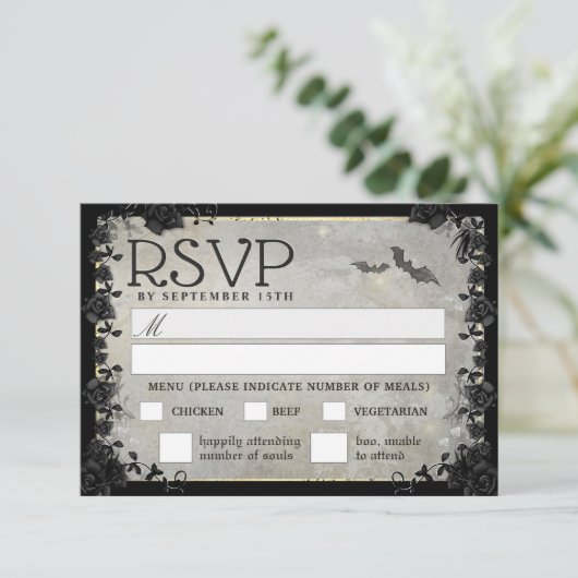 Gray Bats Gothic Matching RSVP MENU Kaart (Staand voorkant)