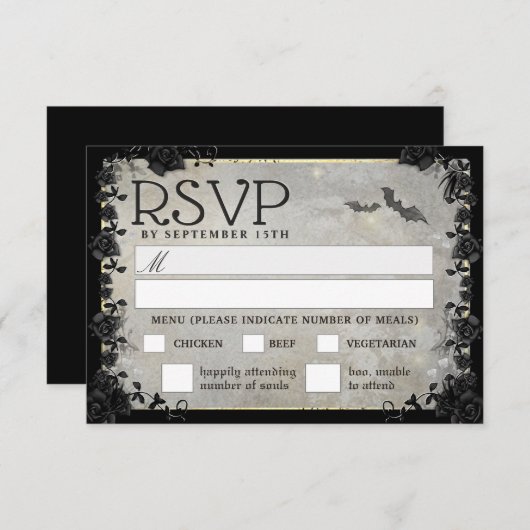 Gray Bats Gothic Matching RSVP MENU Kaart (Voorkant / Achterkant)