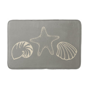 Gray Beach Seashell Nautical Bathroom Rug Bath Mat