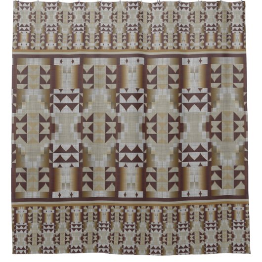 Gray Beige Khaki Taupe Brown Tribal Art Douchegordijn (Voorkant)