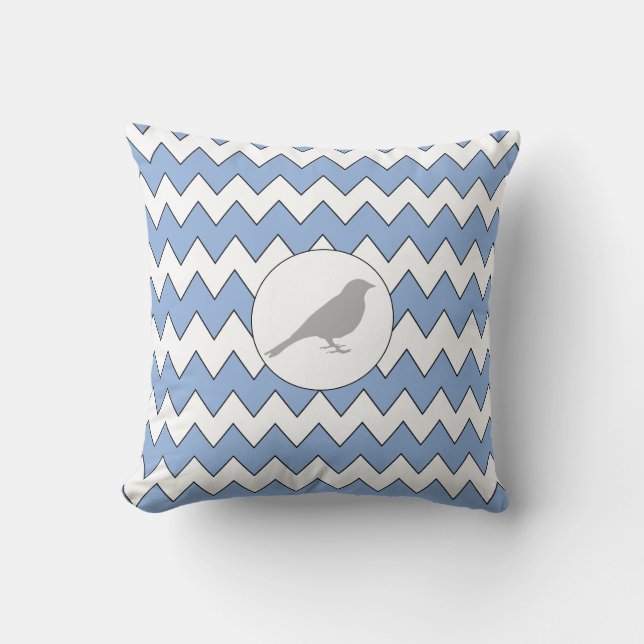 Gray Bird Zig Zag Light Blue Pillow Kussen (Voorkant)