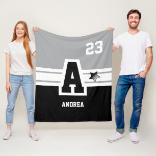 Gray & Black All Varsity Sport Letters Fleece Deken