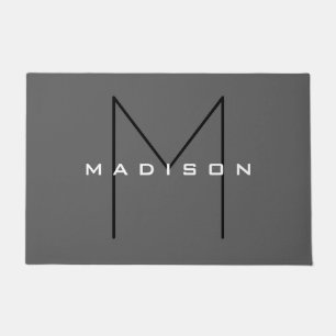 Gray Black Bold Monogram Modern Familienaam Deurmat