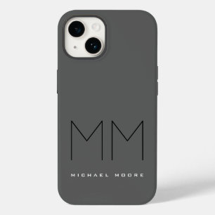 Gray Black Bold Monogram Modern Jouw naam Initiale Case-Mate iPhone 14 Hoesje