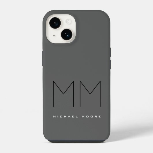 Gray Black Bold Monogram Modern Jouw naam Initiale iPhone Hoesje (Achterkant)