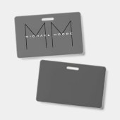 Gray Black Bold Monogram Modern minimalist Badge (Voor- en achterkant)