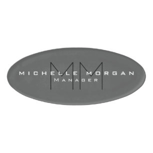 Gray Black Bold Monogram Modern minimalist Naambadge