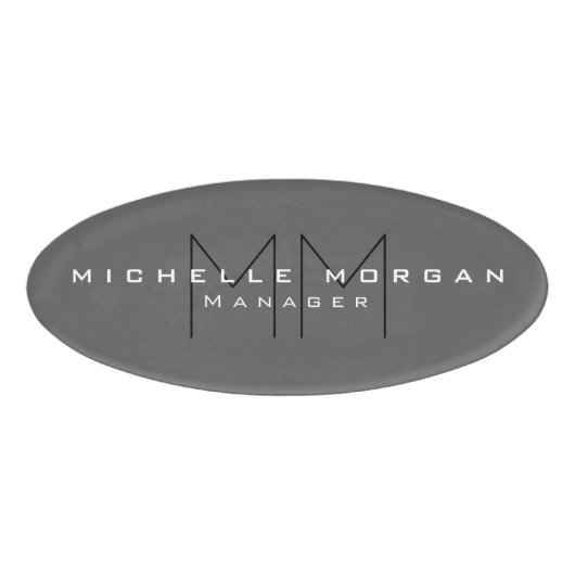 Gray Black Bold Monogram Modern minimalist Naambadge (Voorkant)