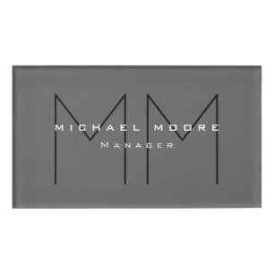 Gray Black Bold Monogram Modern minimalist Naambadge