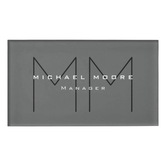 Gray Black Bold Monogram Modern minimalist Naambadge (Voorkant)