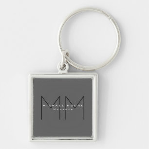 Gray Black Bold Monogram Modern minimalist Sleutelhanger