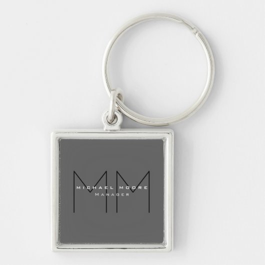 Gray Black Bold Monogram Modern minimalist Sleutelhanger (Voorkant)