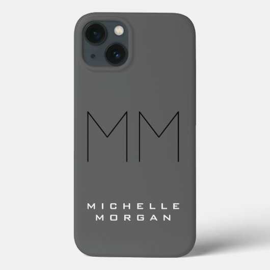 Gray Black Bold Monogram Moderne Minimale Naam Case-Mate iPhone Case (Achterkant)