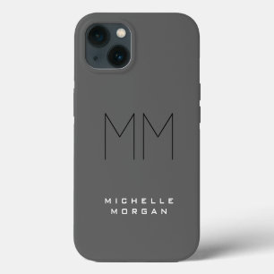 Gray Black Bold Monogram Moderne Minimale Naam iPhone 13 Hoesje