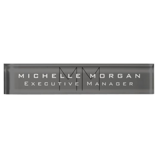 Gray Black Bold Monogram Moderne Minimale Naam Naambordje (Voorkant)