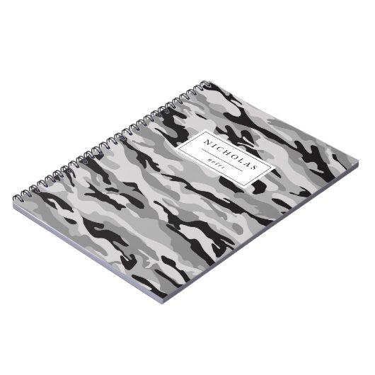 Gray & Black Camo Patroon op maat Notitieboek (Linkerzijde)