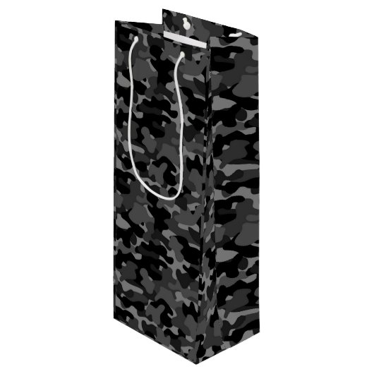 Gray Black Camo Wijn Cadeautas (Voorkant Gekanteld)