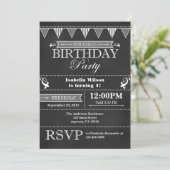 Gray Black Chalkboard Birthday Invitation Kaart (Staand voorkant)