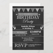 Gray Black Chalkboard Birthday Invitation Kaart (Voorkant / Achterkant)