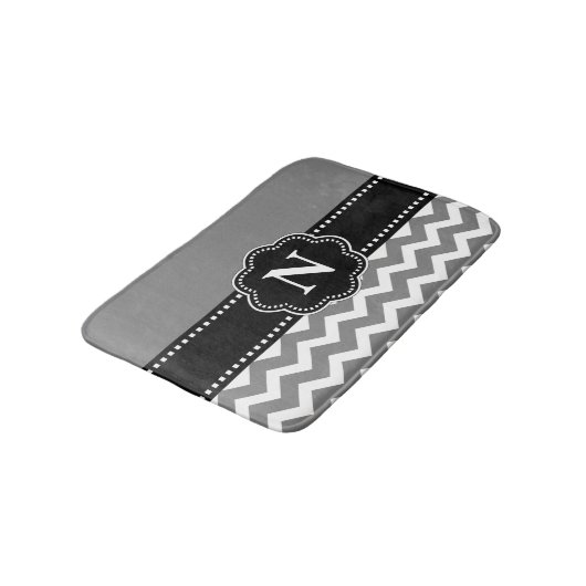 Gray Black Chevron Monogram Bathmat Badmat (Gekanteld)