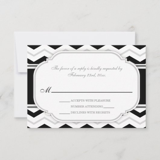 Gray & Black Chevron Weddenschappen RSVP-kaarten RSVP Kaartje (Voorkant)