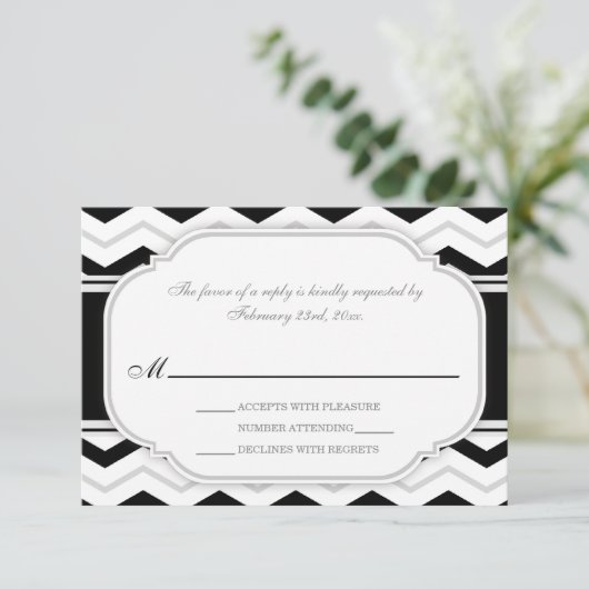 Gray & Black Chevron Weddenschappen RSVP-kaarten RSVP Kaartje (Staand voorkant)