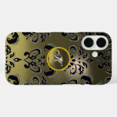 GRAY BLACK DAMASK GEMSTONE MONOGRAM Floral Case-Mate iPhone Case (Achterkant (horizontaal))