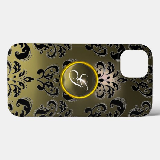 GRAY BLACK DAMASK GEMSTONE MONOGRAM Floral Case-Mate iPhone Case (Achterkant (horizontaal))