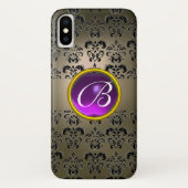 GRAY BLACK DAMASK PAARS GEM MONOGRAM Case-Mate iPhone CASE (Achterkant)