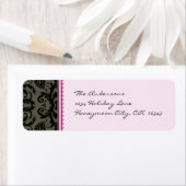 Gray & Black Damask Stippen Bleek Roze Adresetiket Etiket (Insitu)