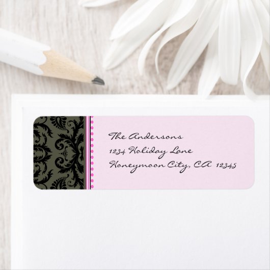 Gray & Black Damask Stippen Bleek Roze Adresetiket Etiket (Insitu)