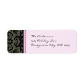 Gray & Black Damask Stippen Bleek Roze Adresetiket Etiket (Voorkant)