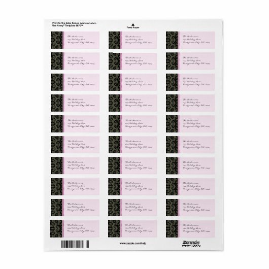 Gray & Black Damask Stippen Bleek Roze Adresetiket Etiket (Full Sheet)