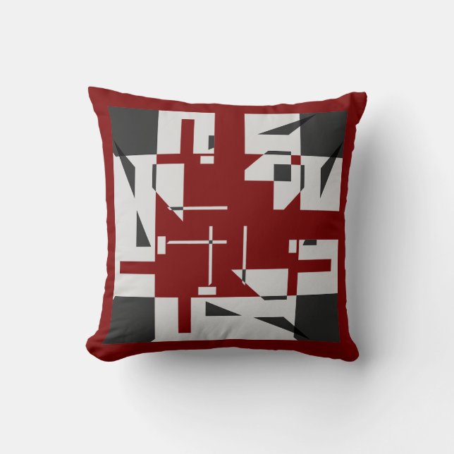 Gray Black Dark Red 4 Corner Small Shape Labyrinth Kussen (Voorkant)