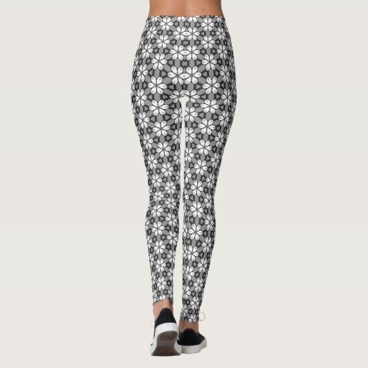 Gray, Black en White Floral Pattern Leggings (Achterkant)
