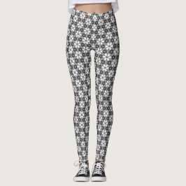 Gray, Black en White Floral Pattern Leggings