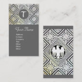 GRAY BLACK EN WHITE ROMAN ELLE DAMASK MONOGRAM VISITEKAARTJE (Voorkant / Achterkant)
