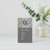 GRAY BLACK EN WHITE ROMAN ELLE DAMASK MONOGRAM VISITEKAARTJE (Staand voorkant)