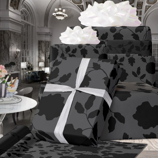 Gray & Black Floral Elegance Wedding Cadeaupapier