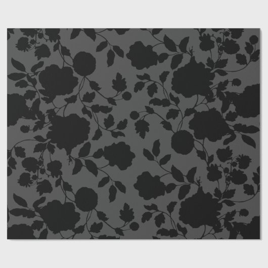 Gray & Black Floral Elegance Wedding Cadeaupapier (Vlak)
