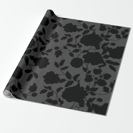 Gray & Black Floral Elegance Wedding Cadeaupapier (Uitgerold)