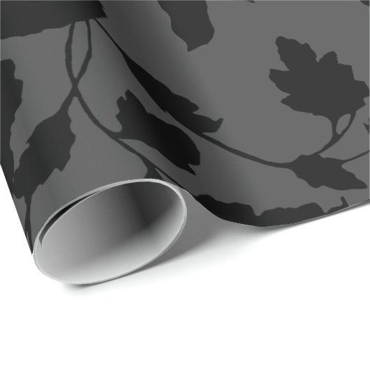 Gray & Black Floral Elegance Wedding Cadeaupapier (Rol Hoek)