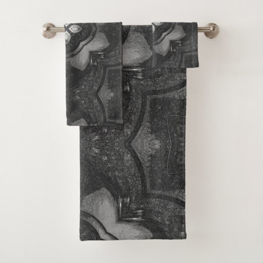 Gray Black Floral Pencil Pattern Towel set Bad Handdoek (Insitu)