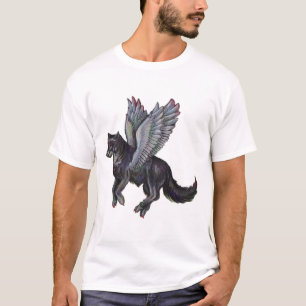 Gray Black Flying Wolven Canine WIngs Winged T-shirt