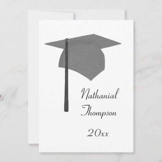 Gray Black Graduation Cap and Tassel Invitations Kaart (Voorkant)